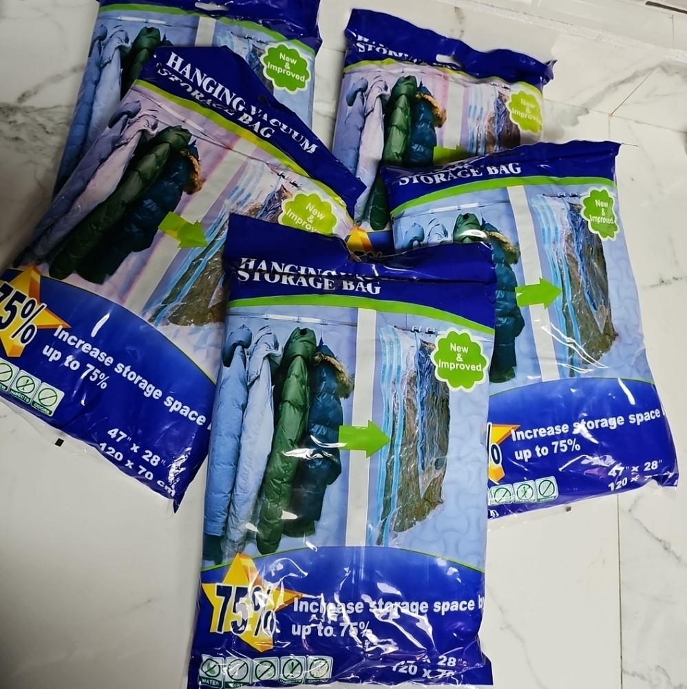 5 Hanging Vacuum Storage Bag, waterproof, reusable, Protect For mildew & Odors
